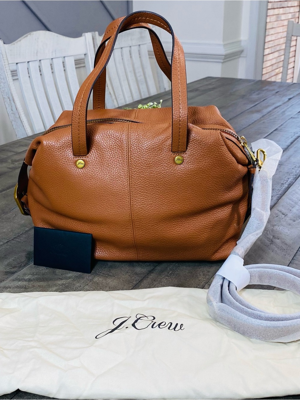 J.Crew Bristol Convertible Satchel in Pebbled Leather - Old English Saddle Brown